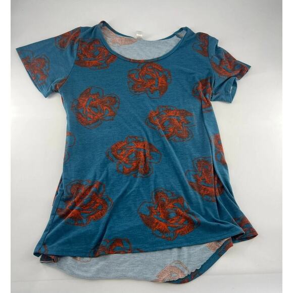 Lularoe Randy Shirt Womens Size Large Blue Orange Floral Short Sleeve Pullover - Picture 1 of 7